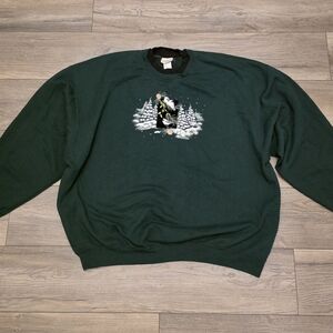 Morning Sun Top Stitch Vtg Snowy Scene Christmas Birds Sweatshirt